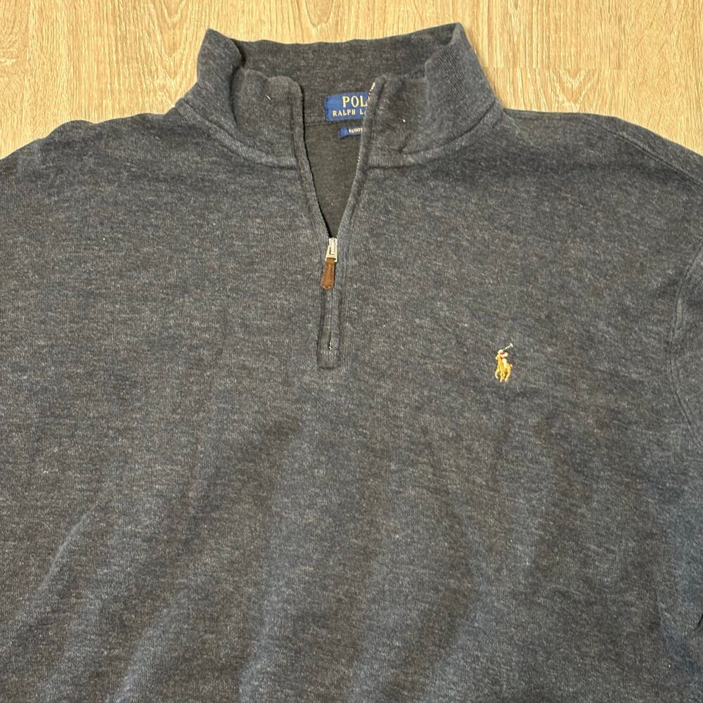Polo Ralph Lauren Estate Rib 1/4 Zip Sweater Men XL Big Charcoal Flesh Pony​